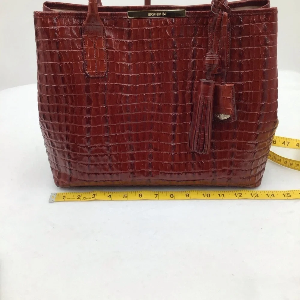 Brahmin Brown Crocodile-Embossed  Any Time Tote Bag with Tassle